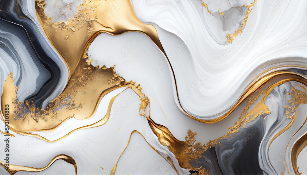Background mixed liquid paint white and gold colors. Luxury marble