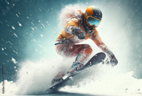 snowboarder jumping in the snow - winter extreme sports - Generative AI
