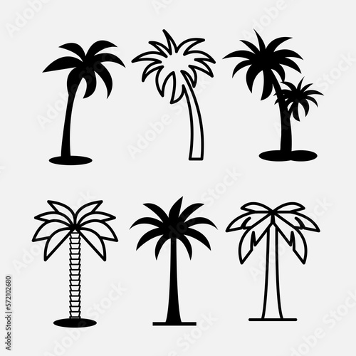 palm tropical tree set icons black silhouette vector illustration isolated on white background.eps