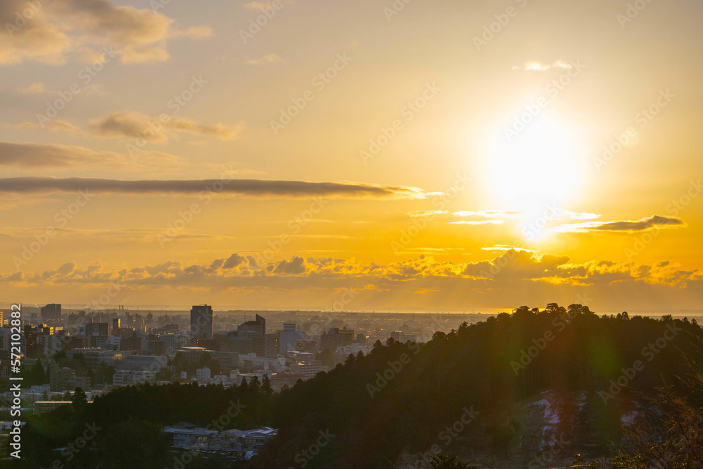 Obraz premium 朝日のあたる街の風景