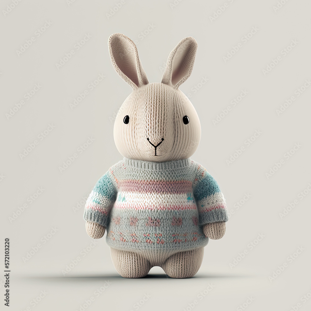 Plush Easter bunny wearing an Easter sweater by generative AI 1 Plush Easter bunny wearing an Easter sweater by generative AI 1