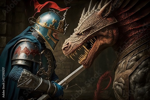 knight fighting with a dragon created using AI Generative Technology
