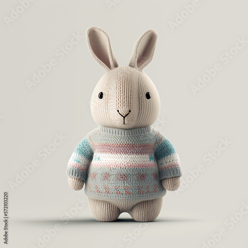 Plush Easter bunny wearing an Easter sweater by generative AI 1