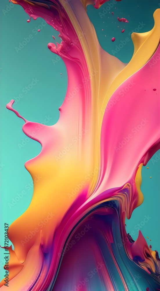 pink and yellow smooth, colorful paint splash background created with generative ai - obrazy, fototapety, plakaty 