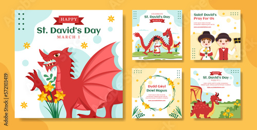 Happy St David's Day Social Media Post Flat Cartoon Hand Drawn Templates Background Illustration