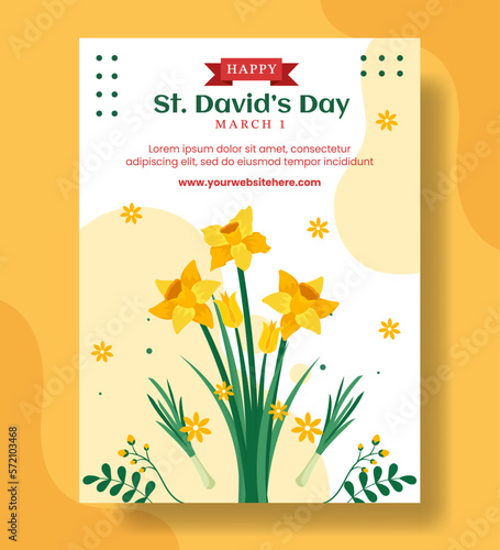 Happy St David's Day Vertical Poster Flat Cartoon Hand Drawn Templates Background Illustration