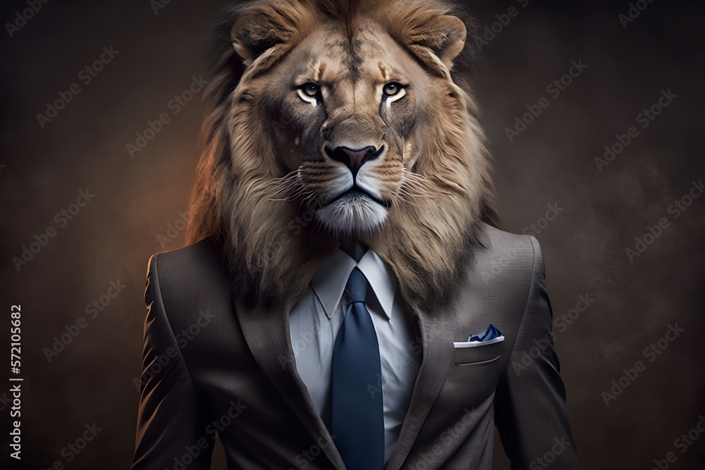 man with lion head in suit created using AI Generative Technology man with lion head in suit created using AI Generative Technology