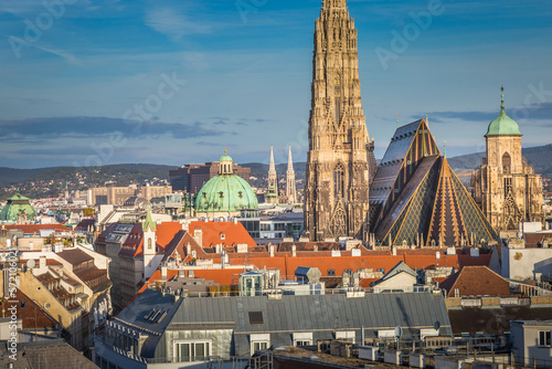 Panoramic view of Vienna cityscape with Cathedral from above, Austria
