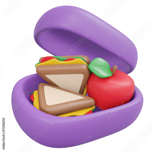 3D Rendering school lunch box cartoon style. 3D Render illustration.
