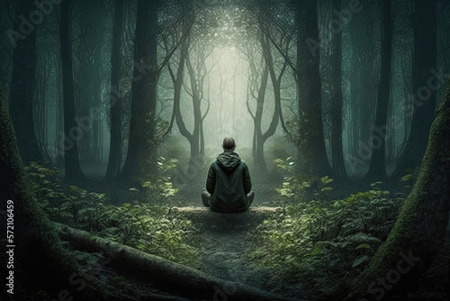 person meditating in yoga pose in the forest - made with generative ai