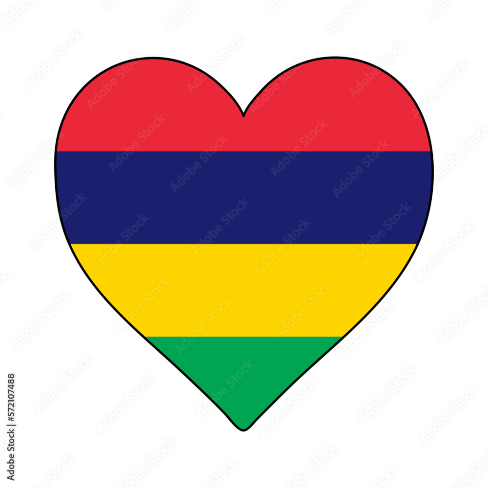 Mauritius Heart Shape Flag. Love Mauritius. Visit Mauritius. Northern Africa. Africa. African Union. Vector Illustration Graphic Design. Mauritius Heart Shape Flag. Love Mauritius. Visit Mauritius. Northern Africa. Africa. African Union. Vector Illustration Graphic Design.