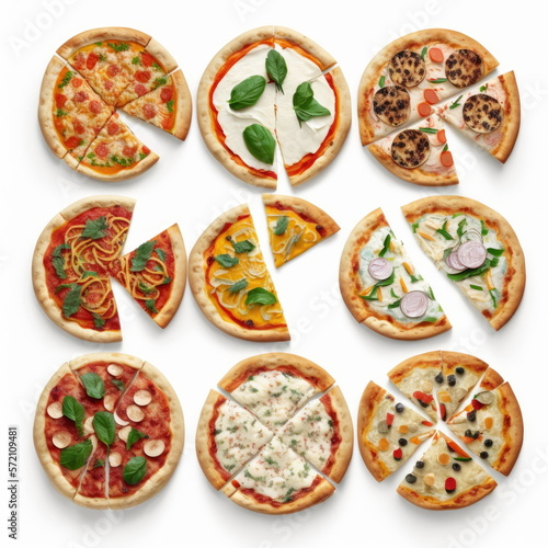 Collection of icon pizza , white background, Made by AI,Artificial intelligence