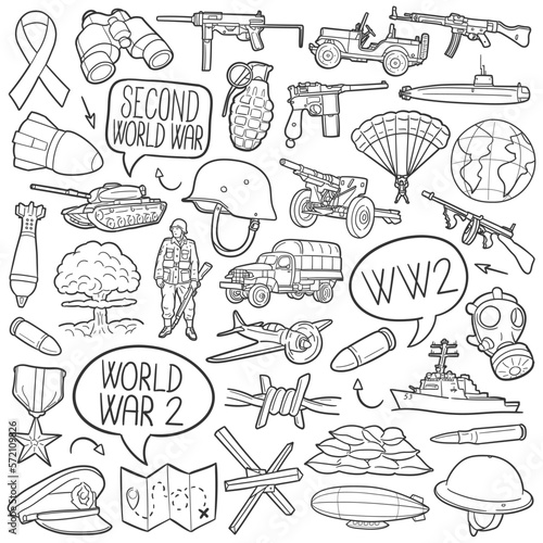 Leinwand Poster Second World War Doodle Icons