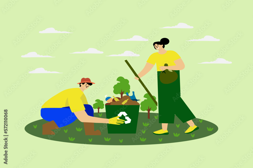 Day illustration of the flattened world environment. natural green couple Day illustration of the flattened world environment. natural green couple