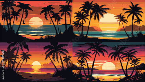 Fototapeta Naklejka Na Ścianę i Meble -  Serene Beach Sunset with Palm Trees