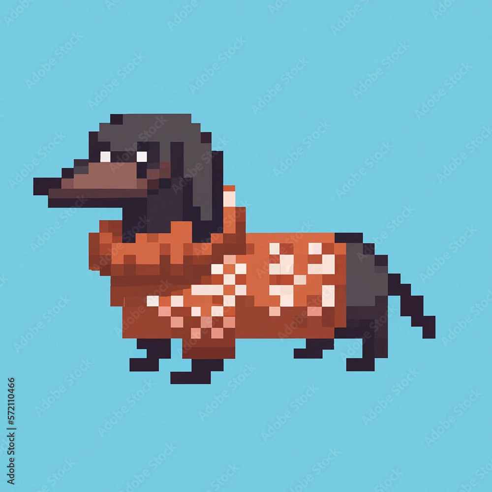 dachshund wearing a sweater, pixel style, generative AI