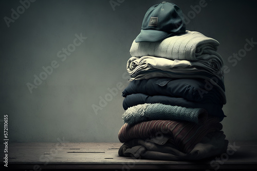 Stack of clothes. copy space available.