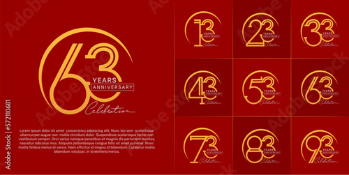 set of anniversary logotype golden color with swoosh for special celebration event