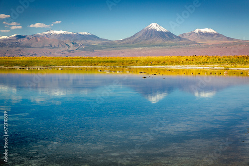 Obraz na płótnie Licancabur with reflection lake and volcanic landscape at Sunset, Atacama, Chile w salonie