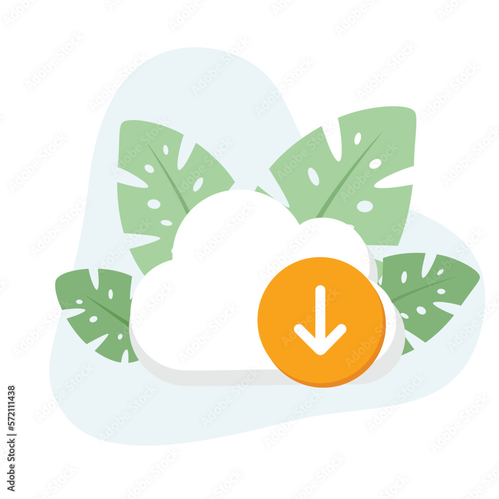 Cloud with down arrow, Flat vector Illustration Icon decorated with