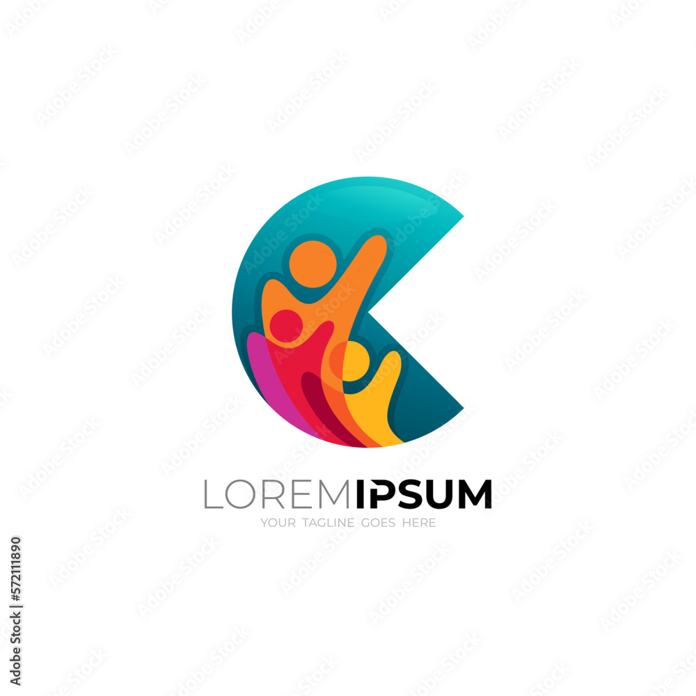C logo and family design combination, colorful logo with people C logo and family design combination, colorful logo with people