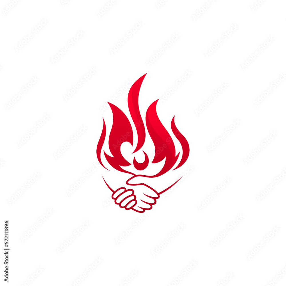 Handshake icon, Hand and fire logo design illustration, Flame icon Handshake icon, Hand and fire logo design illustration, Flame icon