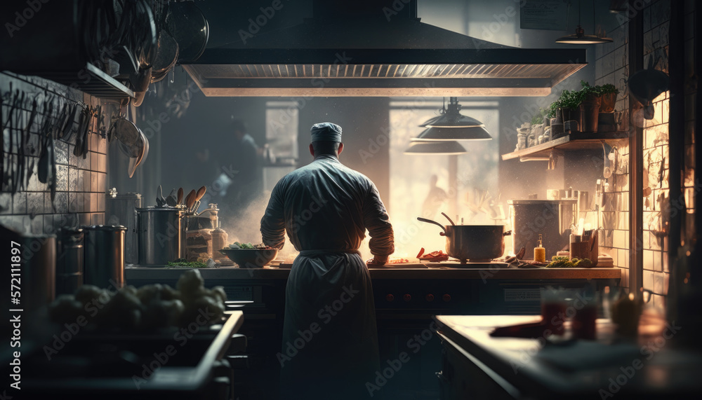Gourmet chef in uniform cook in the kitchen. Generative AI Gourmet chef in uniform cook in the kitchen. Generative AI