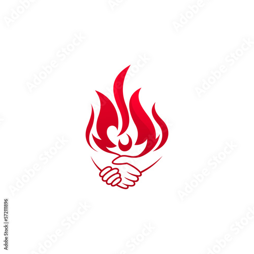 Handshake icon, Hand and fire logo design illustration, Flame icon