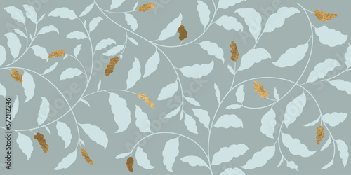 Luxury leaf with golden metallic flower background wall art vector design home decorate 