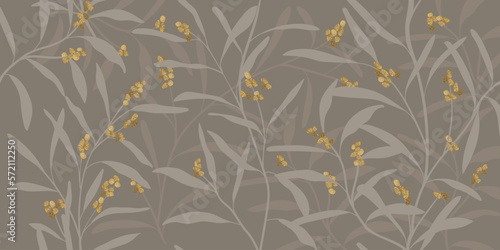 Luxury leaf with golden metallic flower background wall art vector design home decorate 