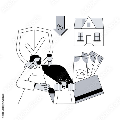 Mortgage relief program abstract concept vector illustration. Reduce or suspend mortgage payments, loan modification, governmental help, home owner budget, risk insurance abstract metaphor.
