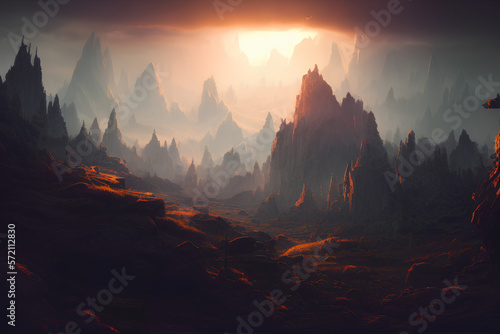 sunset in the mountains Generative AI