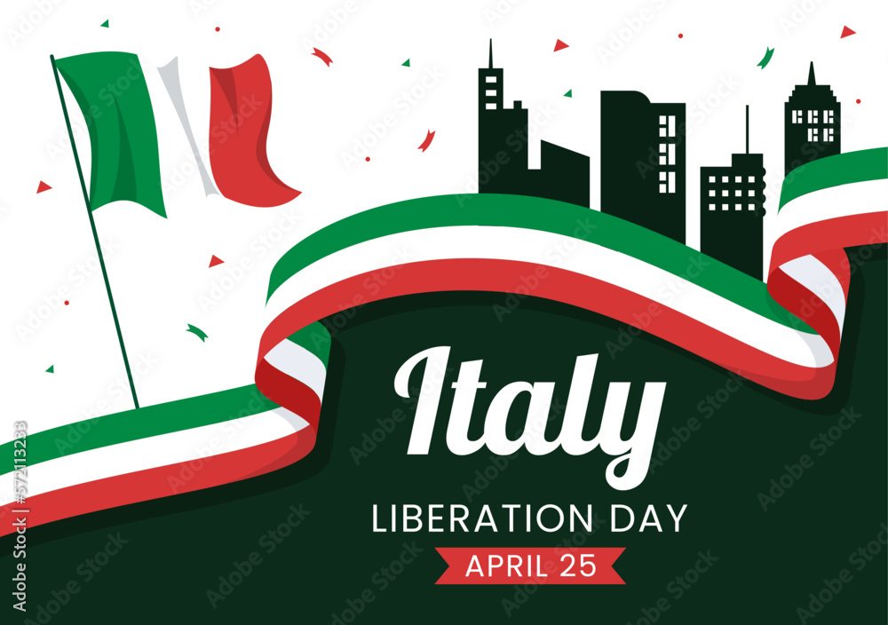 Naklejka premium Italy Liberation Day Illustration with Holiday Celebrate on April 25 and Wave Flag Italian in Flat Cartoon Hand Drawn for Landing Page Templates