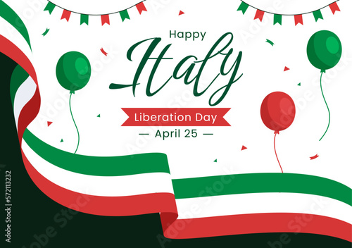 Italy Liberation Day Illustration with Holiday Celebrate on April 25 and Wave Flag Italian in Flat Cartoon Hand Drawn for Landing Page Templates