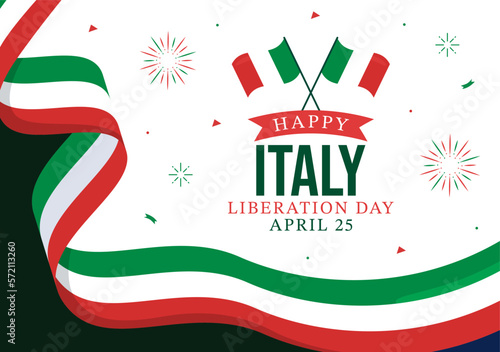 Italy Liberation Day Illustration with Holiday Celebrate on April 25 and Wave Flag Italian in Flat Cartoon Hand Drawn for Landing Page Templates