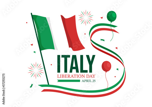 Italy Liberation Day Illustration with Holiday Celebrate on April 25 and Wave Flag Italian in Flat Cartoon Hand Drawn for Landing Page Templates