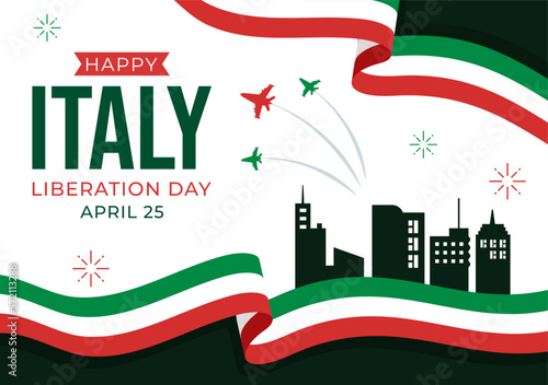Italy Liberation Day Illustration with Holiday Celebrate on April 25 and Wave Flag Italian in Flat Cartoon Hand Drawn for Landing Page Templates
