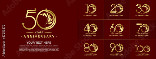 set of anniversary logotype golden color and ornament for special celebration event