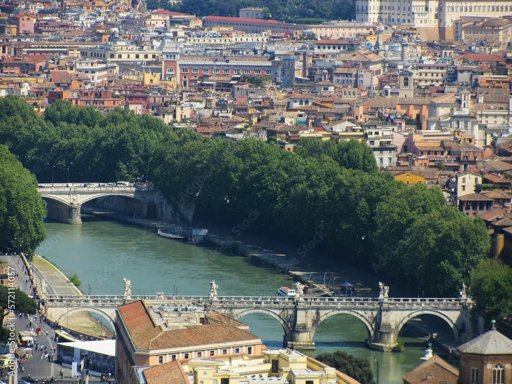 panorama of Tiber river and Rome, Italy