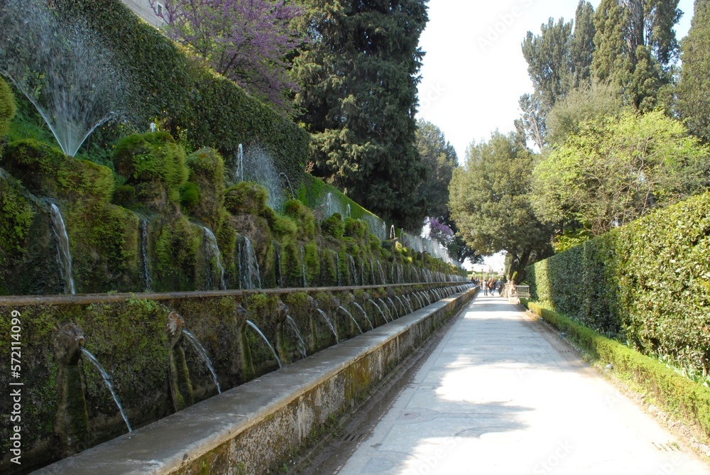 path with fountains in the Tivoli gardens, Italy