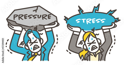 Young male and female business people suffering from work stress and pressure [Vector illustration].
