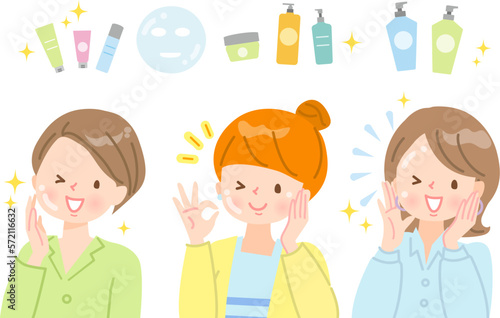 美肌になった女性達の表情セット