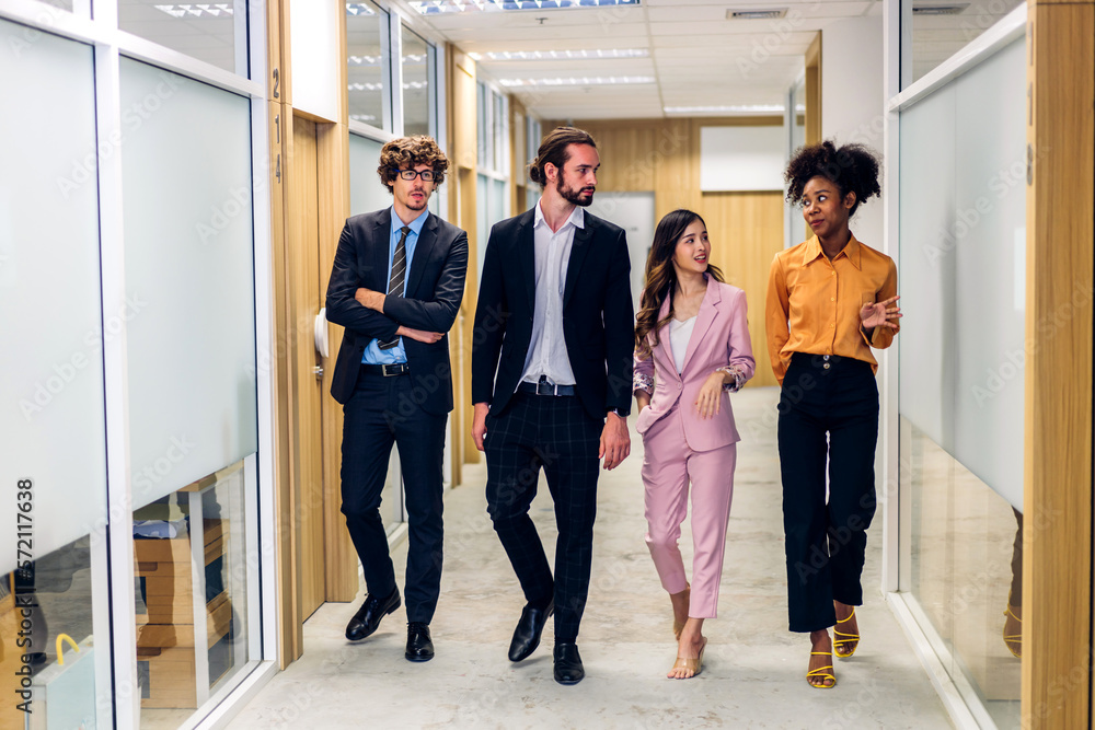 Fototapeta premium Group of business meeting and discussing strategy with startup project analysis finance process.Success business people plan and brainstorm marketing idea in office.Teamwork