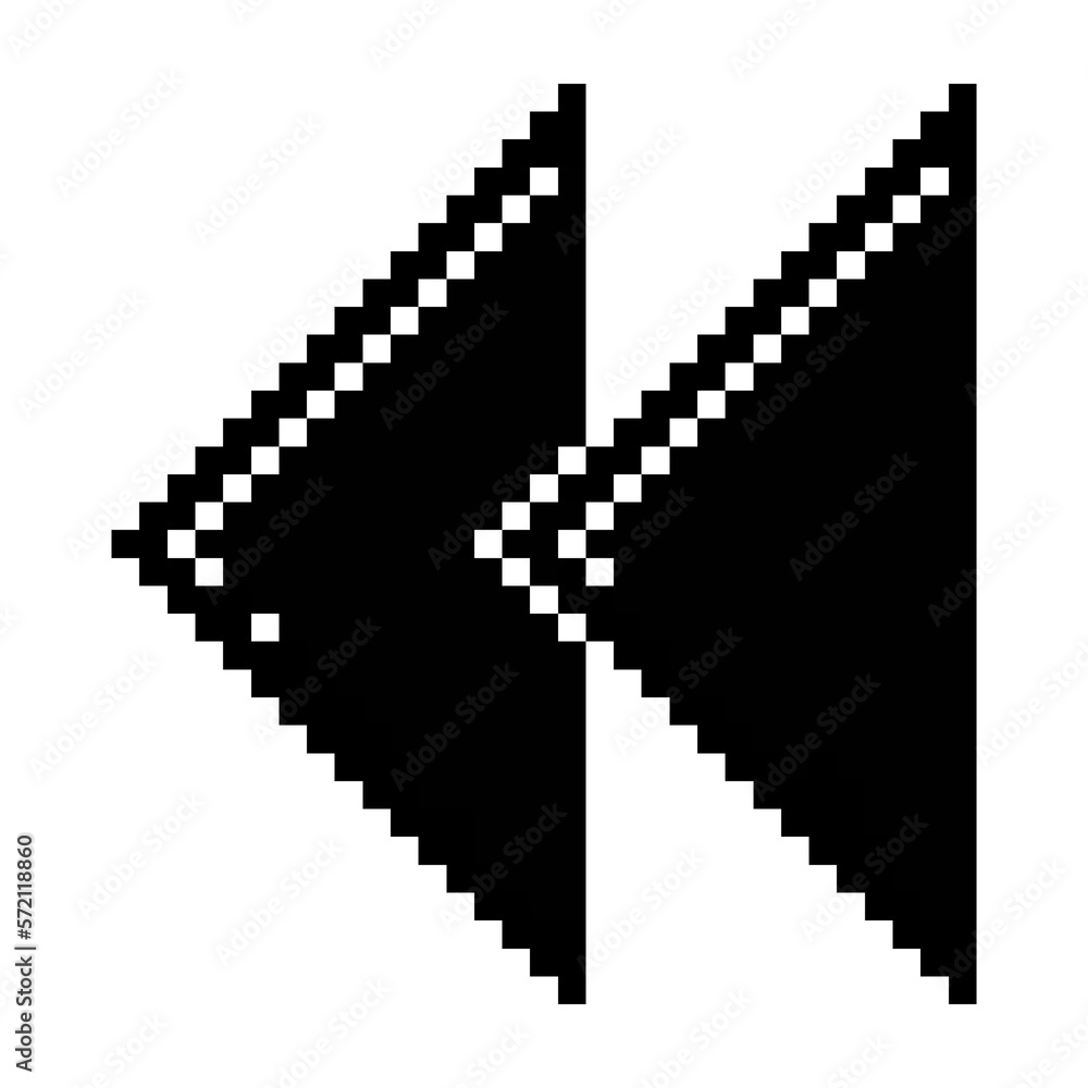 Fast reverse button icon black-white vector pixel art icon	