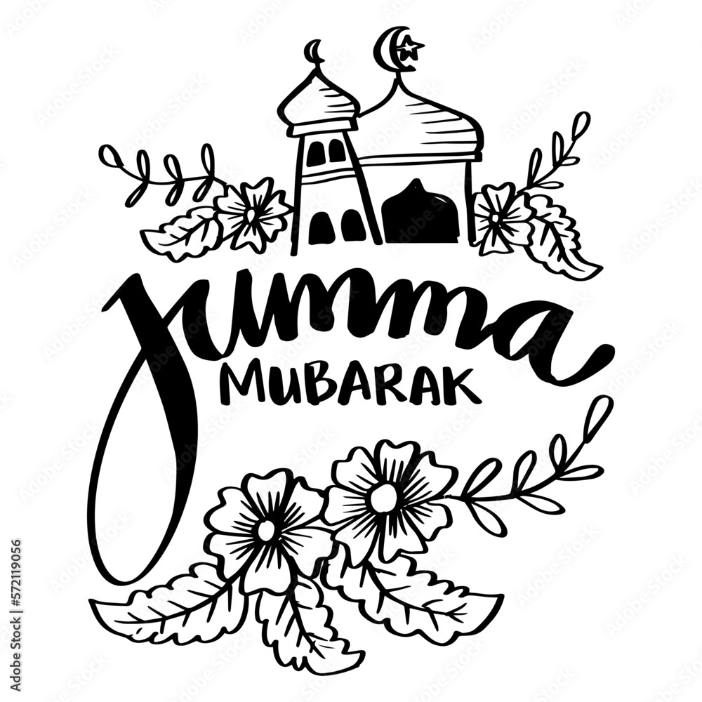Naklejka premium Jumma Mubarak. hand lettering. Islamic poster.