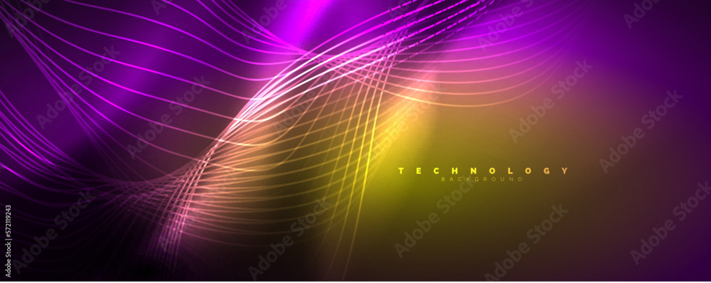 Techno neon wave lines, dynamic electric motion, speed concept. Templates for wallpaper, banner, background, landing page, wall art, invitation, prints Techno neon wave lines, dynamic electric motion, speed concept. Templates for wallpaper, banner, background, landing page, wall art, invitation, prints