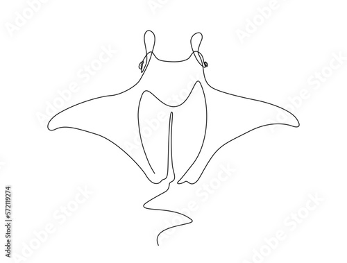 Continuous one line drawing of manta ray. Simple illustration of stingray fish line art vector illustration