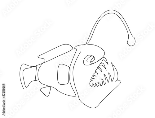 Continuous one line drawing of angler fish . Simple illustration of scary angler fish line art vector illustration