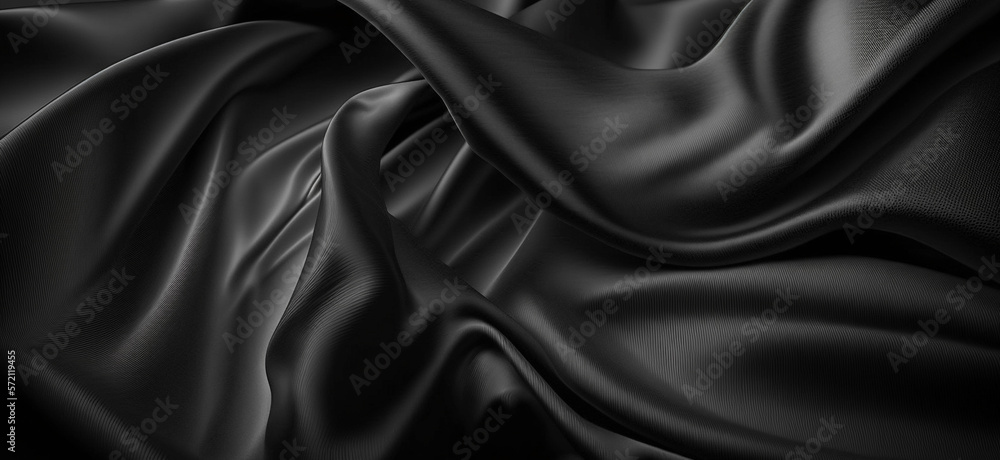 Black silk or satin with a smooth, delicate texture can be used as an abstract background. Elegant backdrop pattern. Generative AI. Black silk or satin with a smooth, delicate texture can be used as an abstract background. Elegant backdrop pattern. Generative AI.