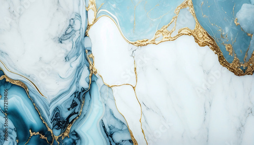 Luxury pastel blue, gold and white pattern of marble. background with texture for product design. Generative AI. © Shanorsila